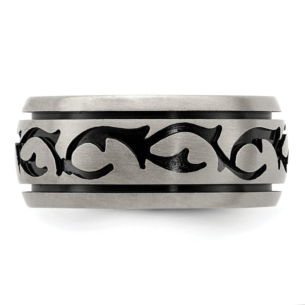 Black & Grey Brushed Wedding Band in Titanium, 10mm