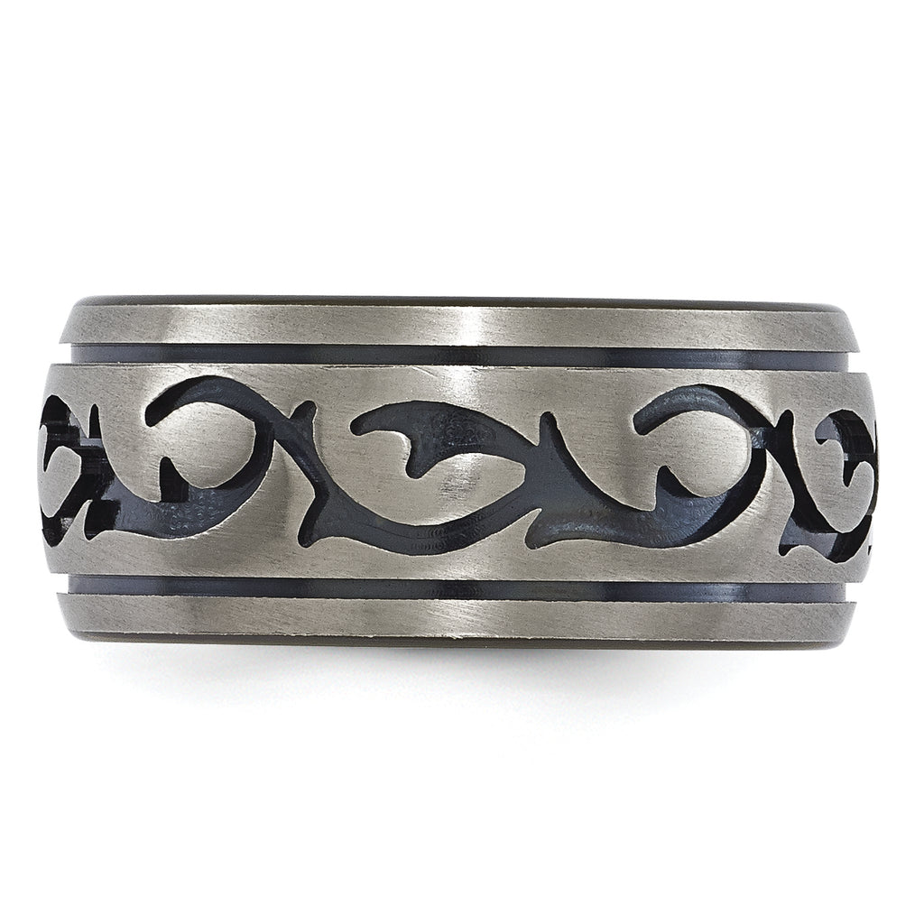 Black & Grey Brushed Wedding Band in Titanium, 10mm