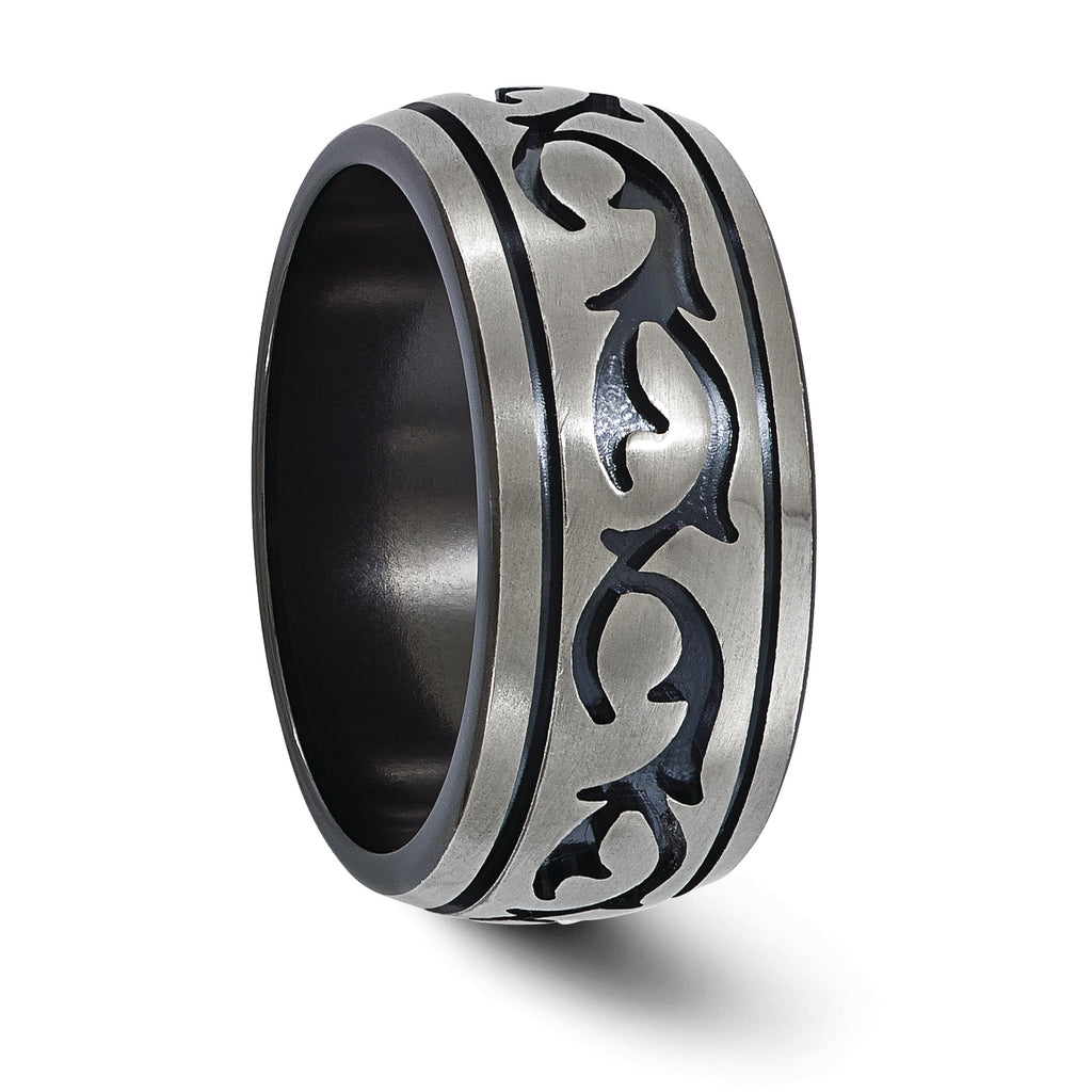 Black & Grey Brushed Wedding Band in Titanium, 10mm