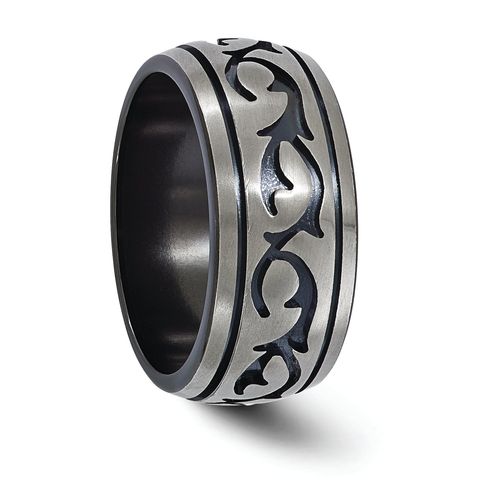 Black & Grey Brushed Wedding Band in Titanium, 10mm