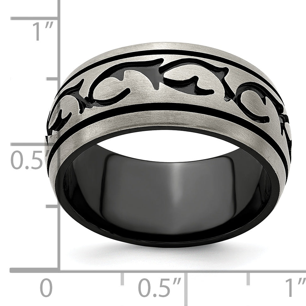 Black & Grey Brushed Wedding Band in Titanium, 10mm