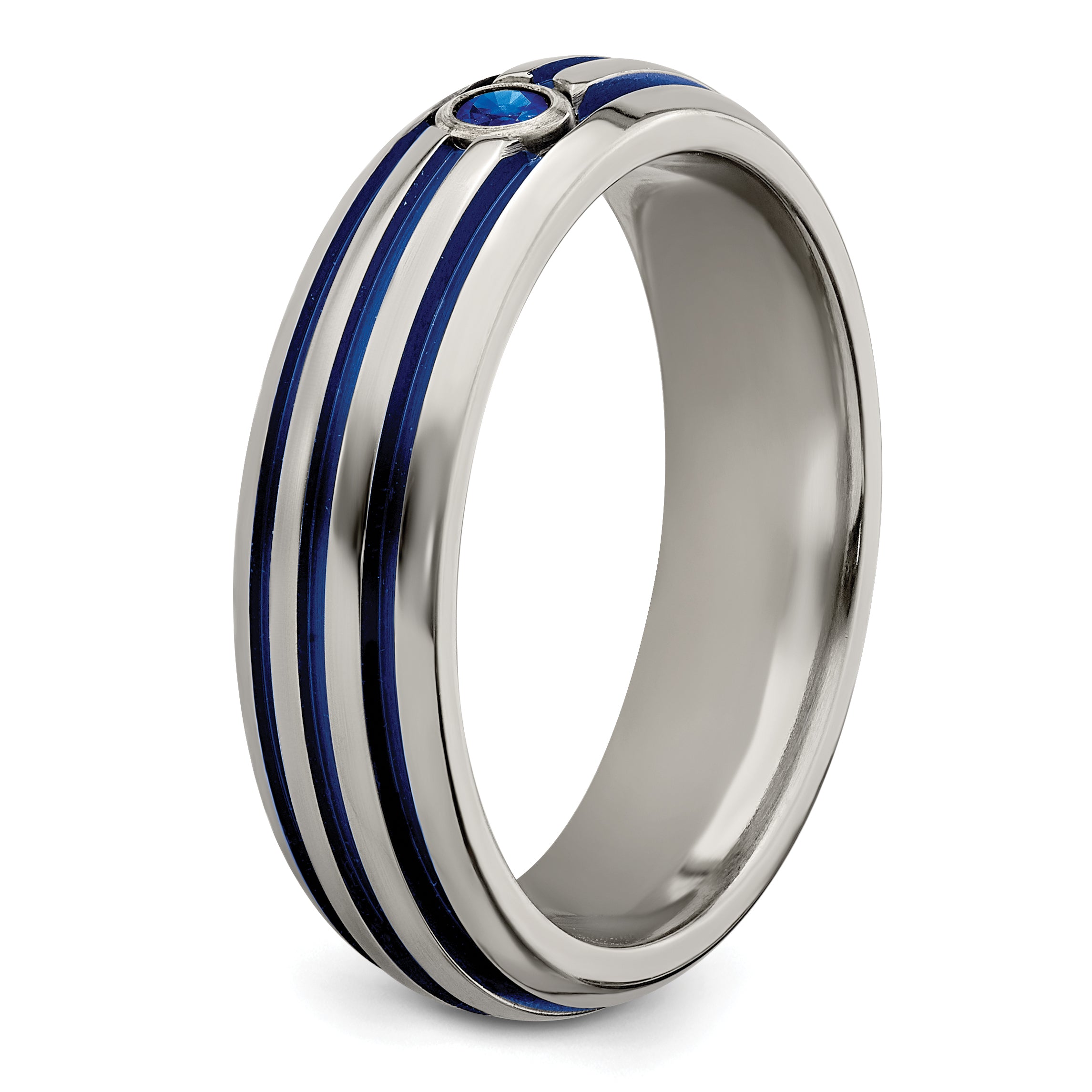 Sophia Jewelers Titanium Sapphire Grooved Wedding Band with Blue Anodized Accents