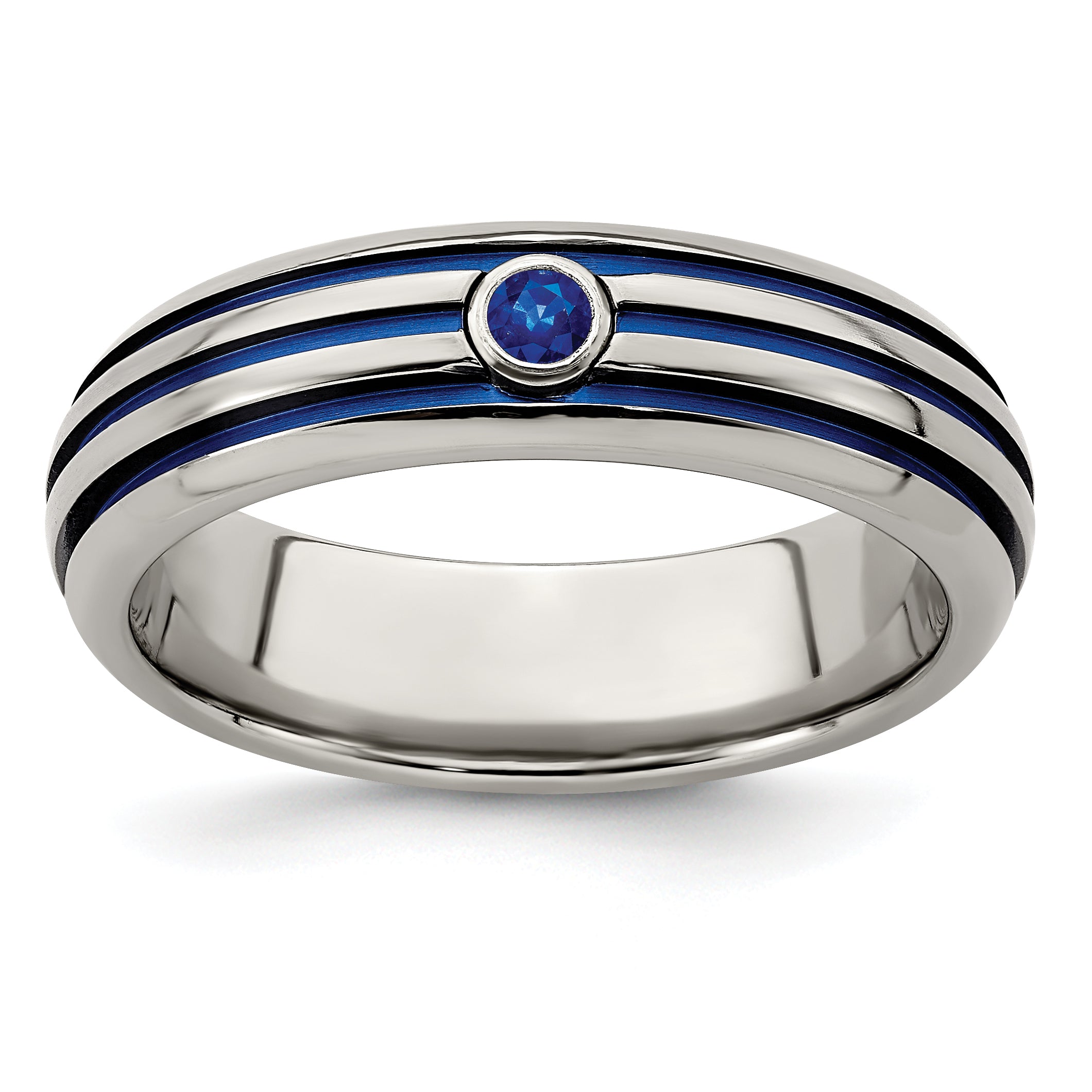 Edward Mirell Titanium Trpl Groove Blue Anodized & Sapphire Ring Main image