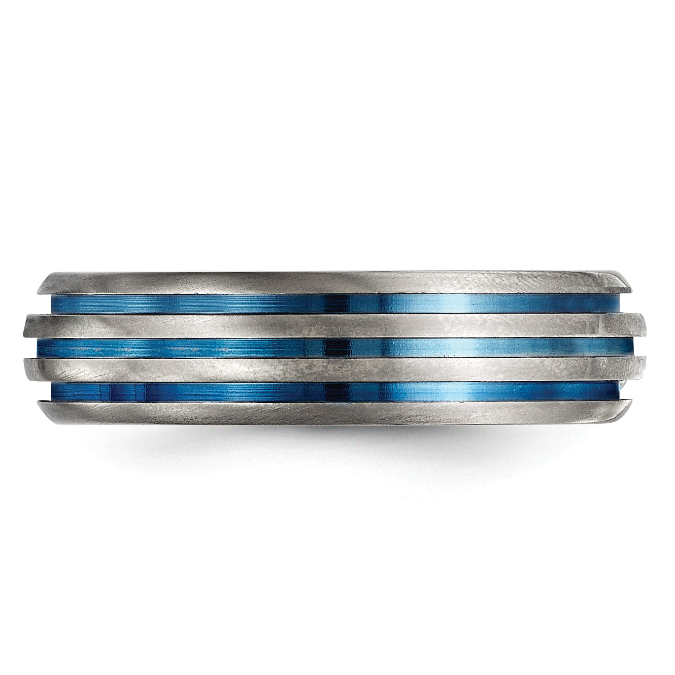 Titanium Wedding Band with Blue Anodized Grooves Polished Finish