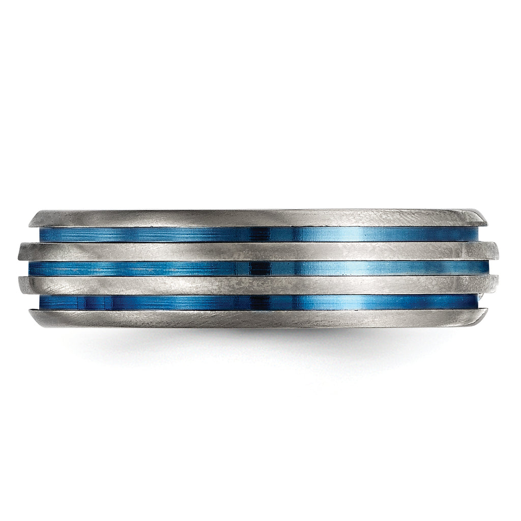 Titanium Wedding Band with Blue Anodized Grooves Polished Finish