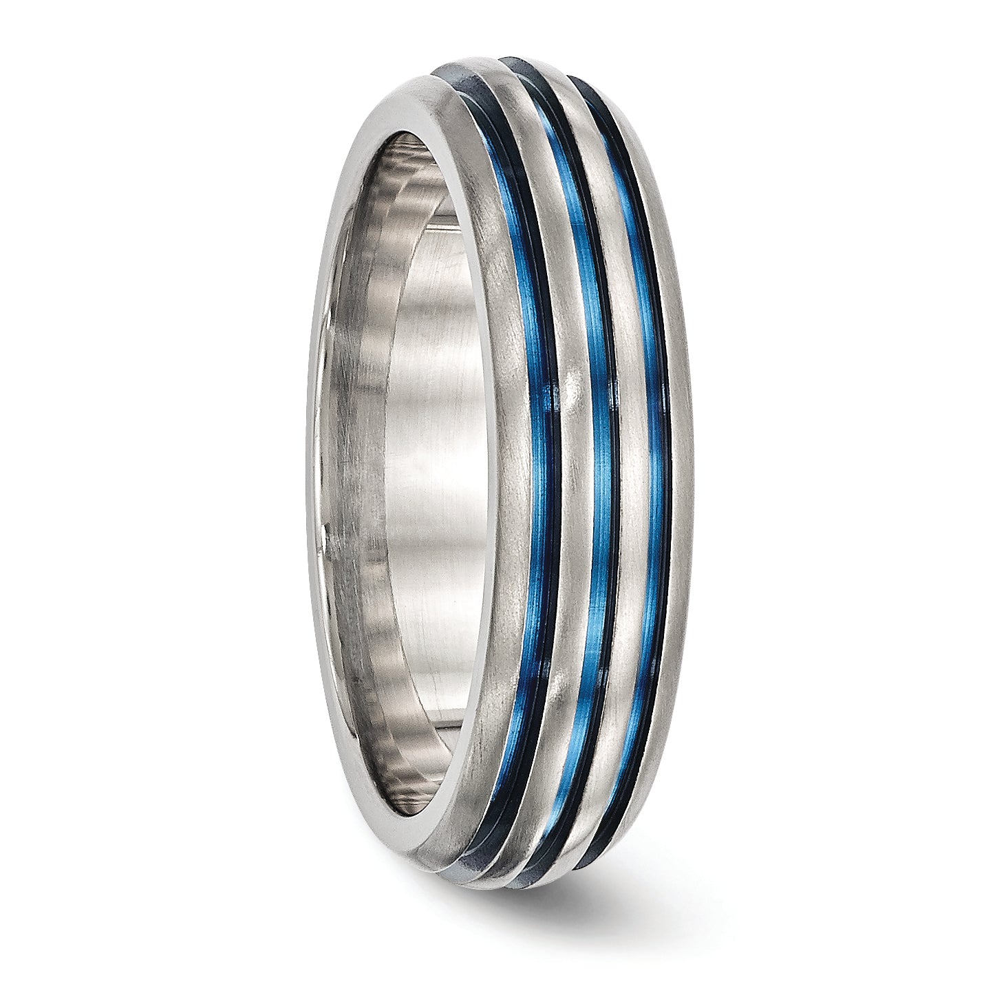 Titanium Wedding Band with Blue Anodized Grooves Polished Finish