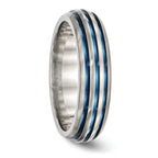 Titanium Wedding Band with Blue Anodized Grooves Polished Finish