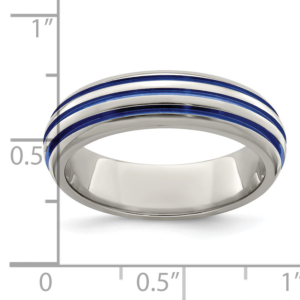 Titanium Wedding Band with Blue Anodized Grooves Polished Finish