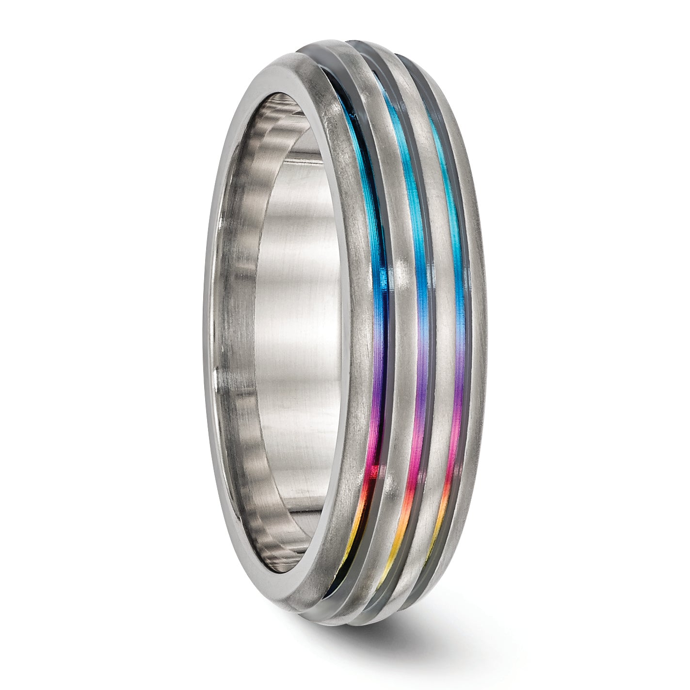 Sophia Jewelers Titanium Wedding Band with Multi-Color Anodized Grooves