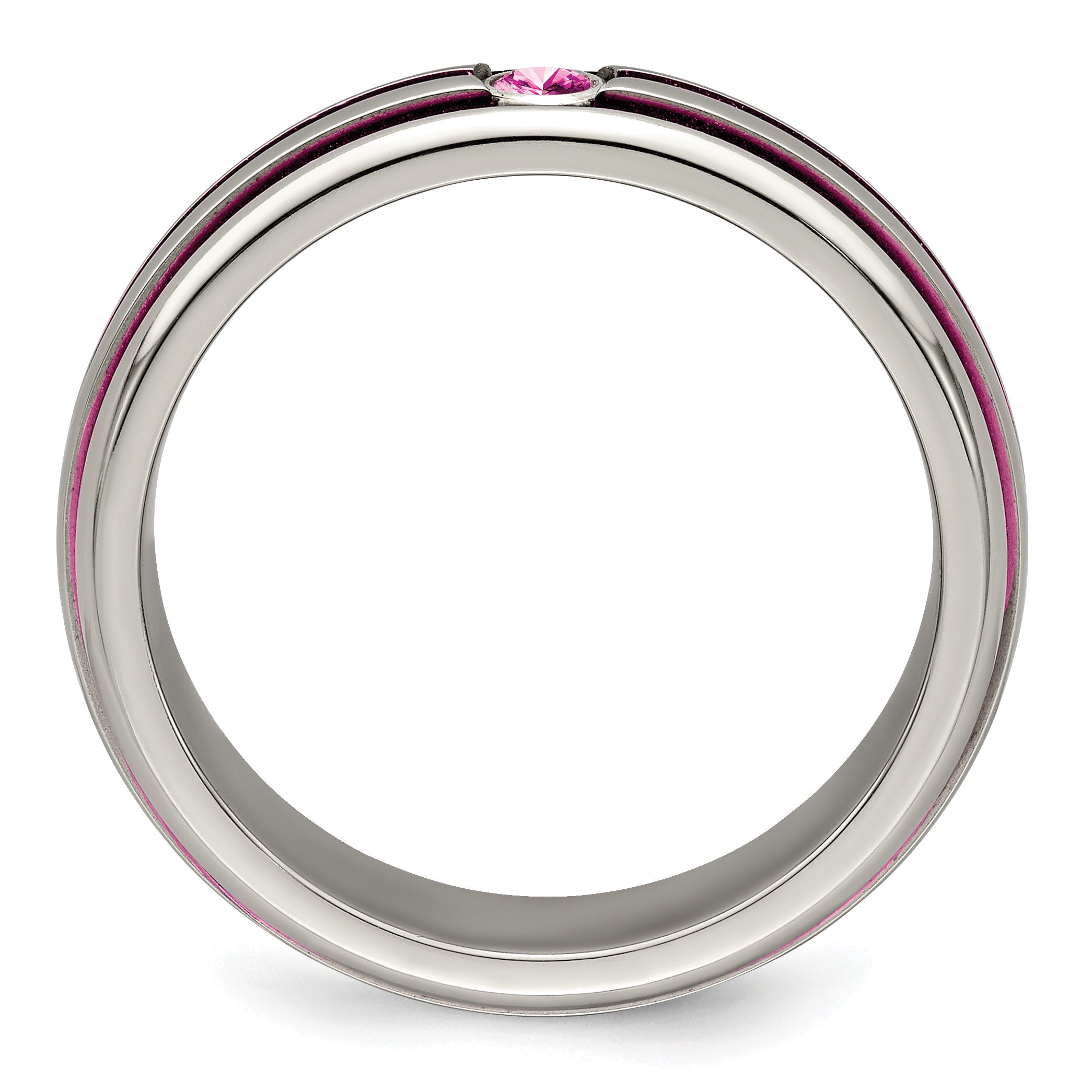 Edward Mirell Titanium Wedding Band with Pink Sapphire and Grooved Design Secondary image