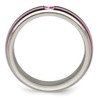 Edward Mirell Titanium Wedding Band with Pink Sapphire and Grooved Design
