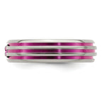 Edward Mirell Titanium Wedding Band with Pink Sapphire and Grooved Design