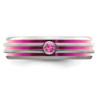 Edward Mirell Titanium Wedding Band with Pink Sapphire and Grooved Design
