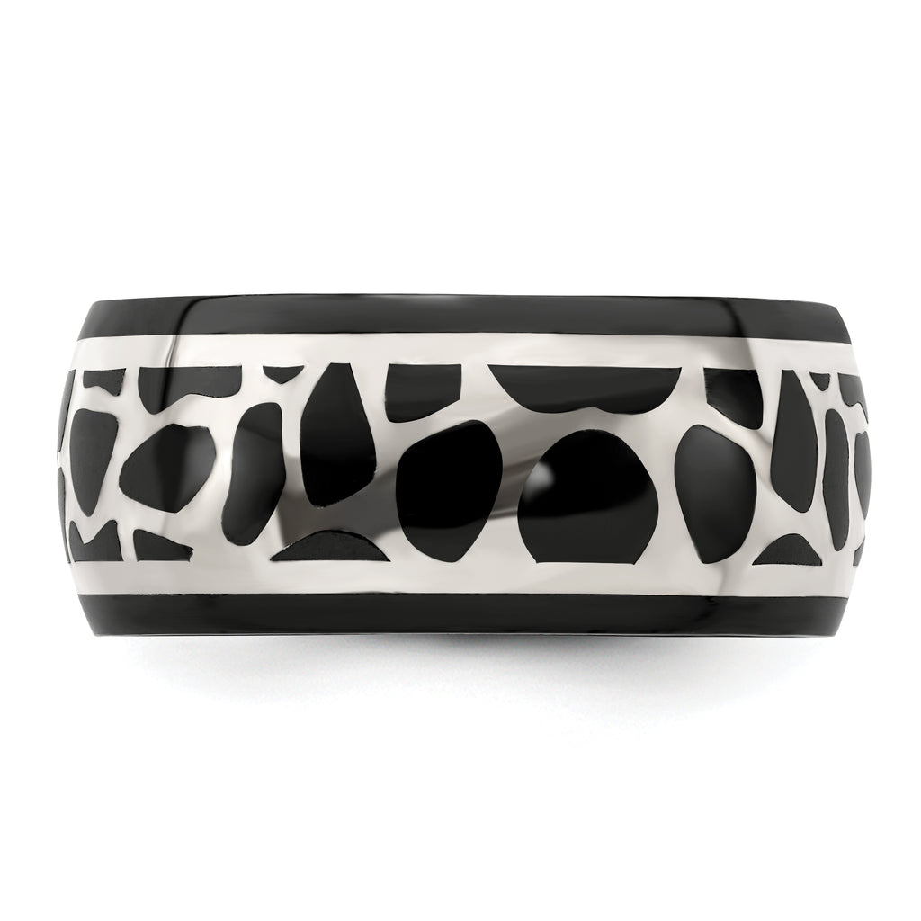 Edward Mirell Black Titanium Sterling Silver Two-Tone Polished Wedding Band
