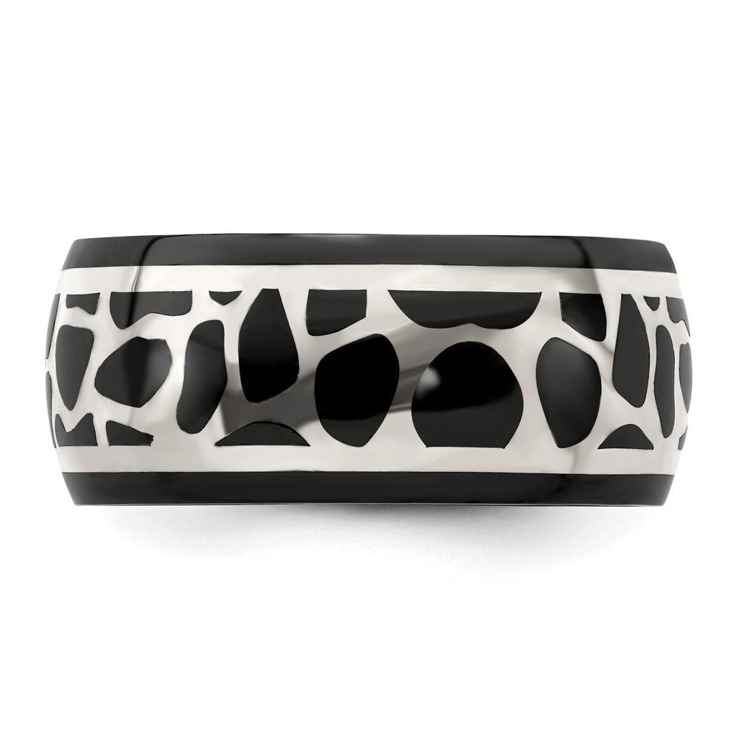 Edward Mirell Black Titanium Sterling Silver Two-Tone Polished Wedding Band