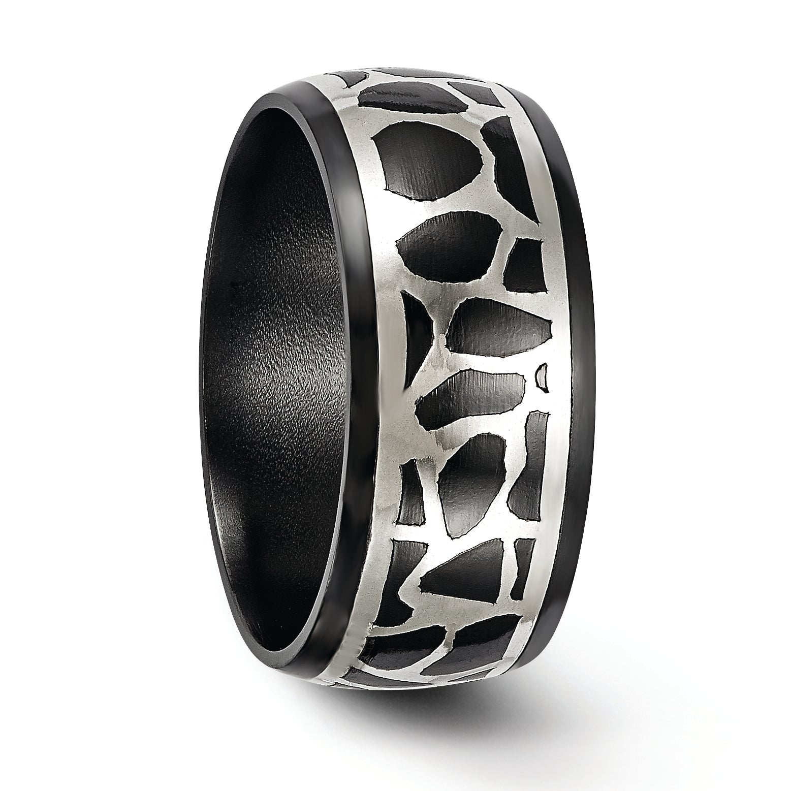 Edward Mirell Black Titanium Sterling Silver Two-Tone Polished Wedding Band