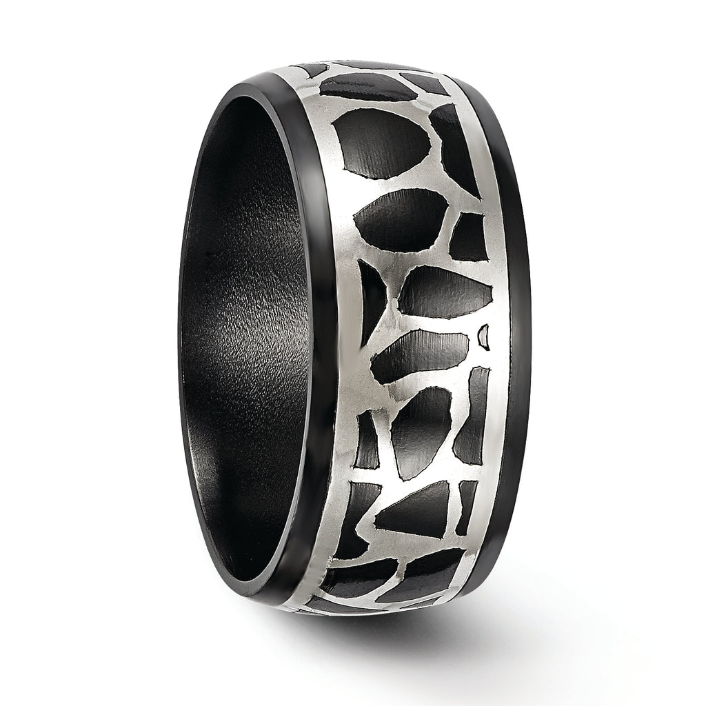 Edward Mirell Black Titanium Sterling Silver Two-Tone Polished Wedding Band