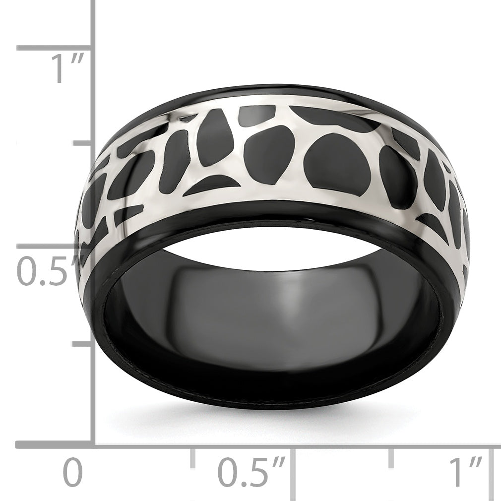 Edward Mirell Black Titanium Sterling Silver Two-Tone Polished Wedding Band