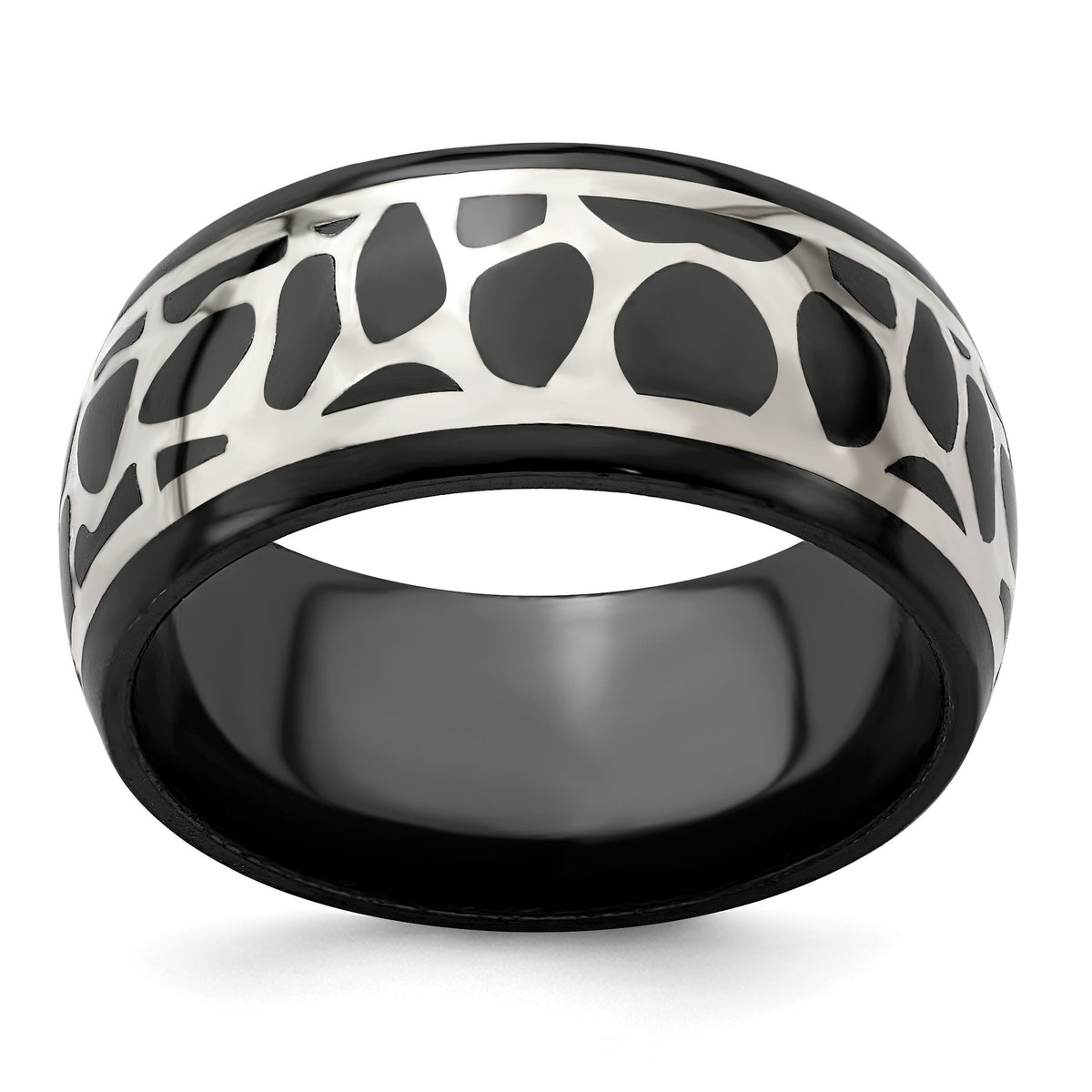 Black Cobblestone Wedding Band in Titanium/Silver Two-Tone, 10mm, Size 8–13 - Sophia Jewelers Main image
