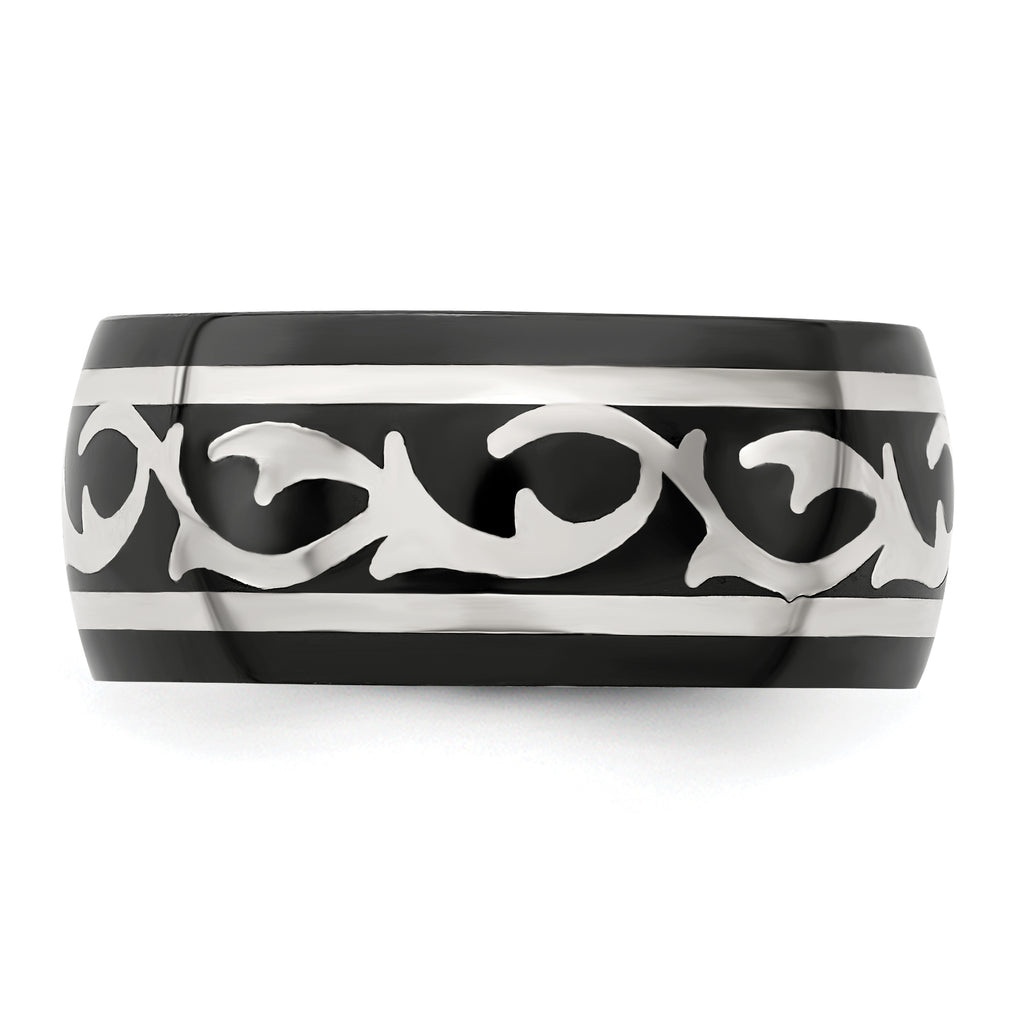 Thorn Wedding Band in Black Titanium & Sterling Silver, 10mm