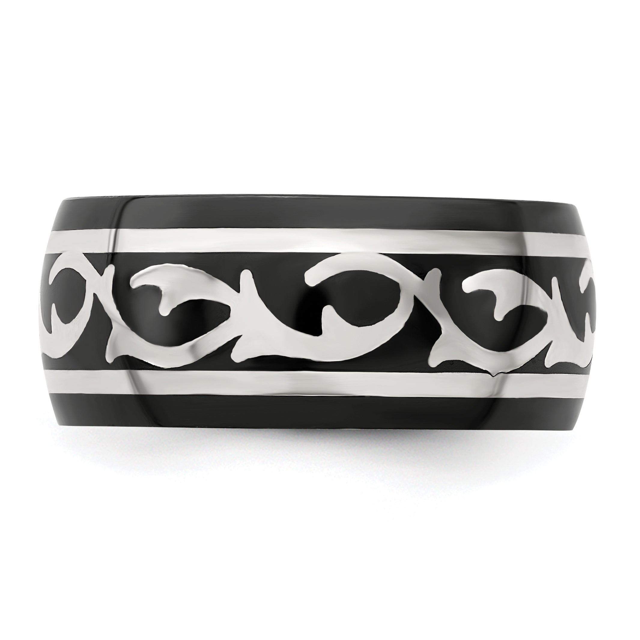 Thorn Wedding Band in Black Titanium & Sterling Silver, 10mm