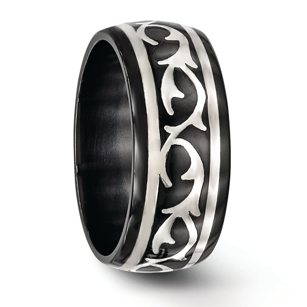 Thorn Wedding Band in Black Titanium & Sterling Silver, 10mm