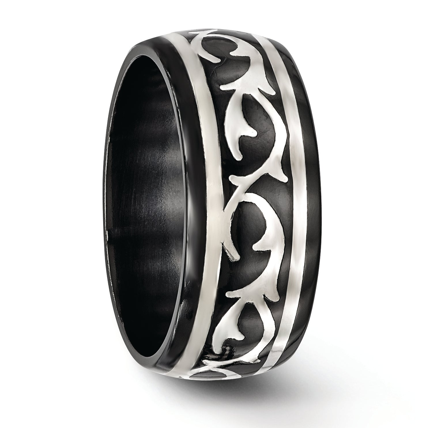 Thorn Wedding Band in Black Titanium & Sterling Silver, 10mm