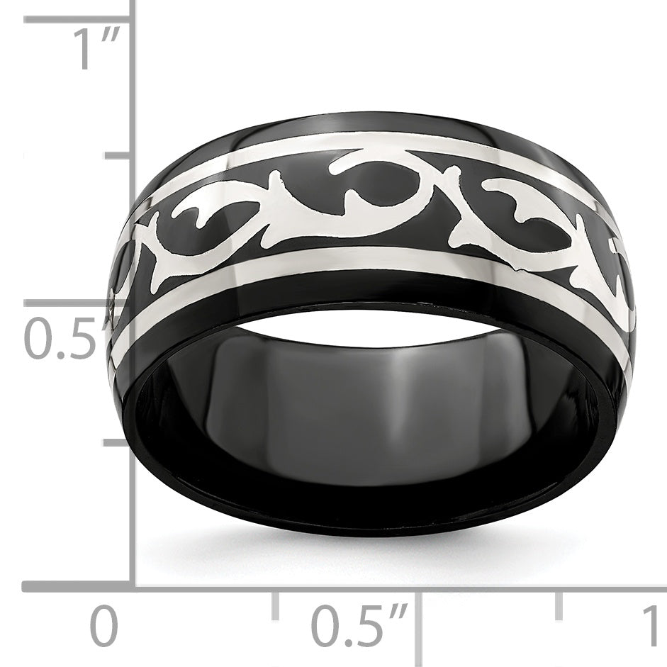 Thorn Wedding Band in Black Titanium & Sterling Silver, 10mm