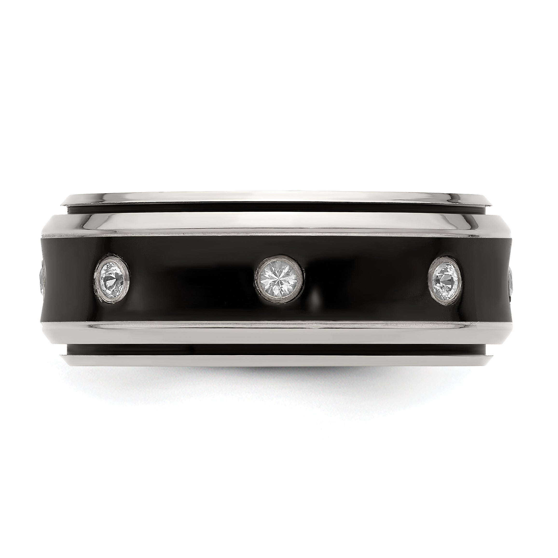 Edward Mirell Titanium Wedding Band with White Sapphire Bezel