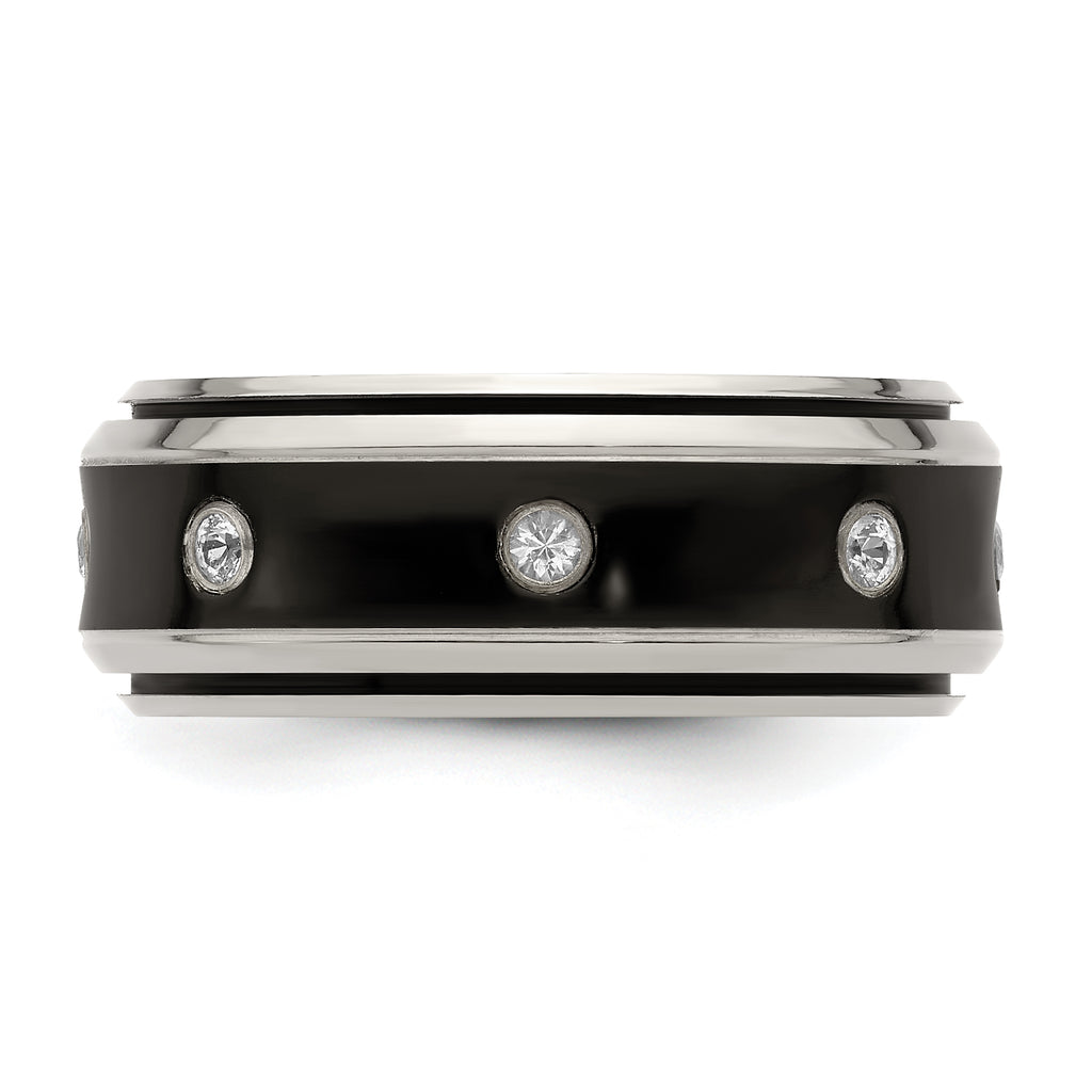Edward Mirell Titanium Wedding Band with White Sapphire Bezel