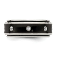 Edward Mirell Titanium Wedding Band with White Sapphire Bezel