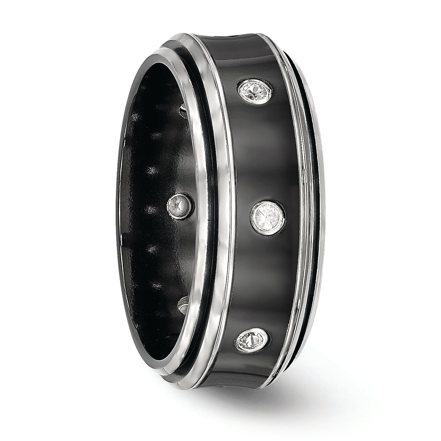 Edward Mirell Titanium Wedding Band with White Sapphire Bezel