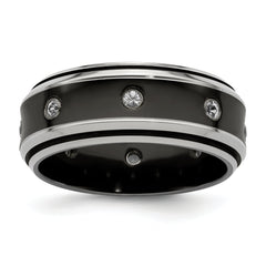 Edward Mirell Black Ti and Titanium Polished White Sapphire with Sterling Silver Bezels 9mm Band