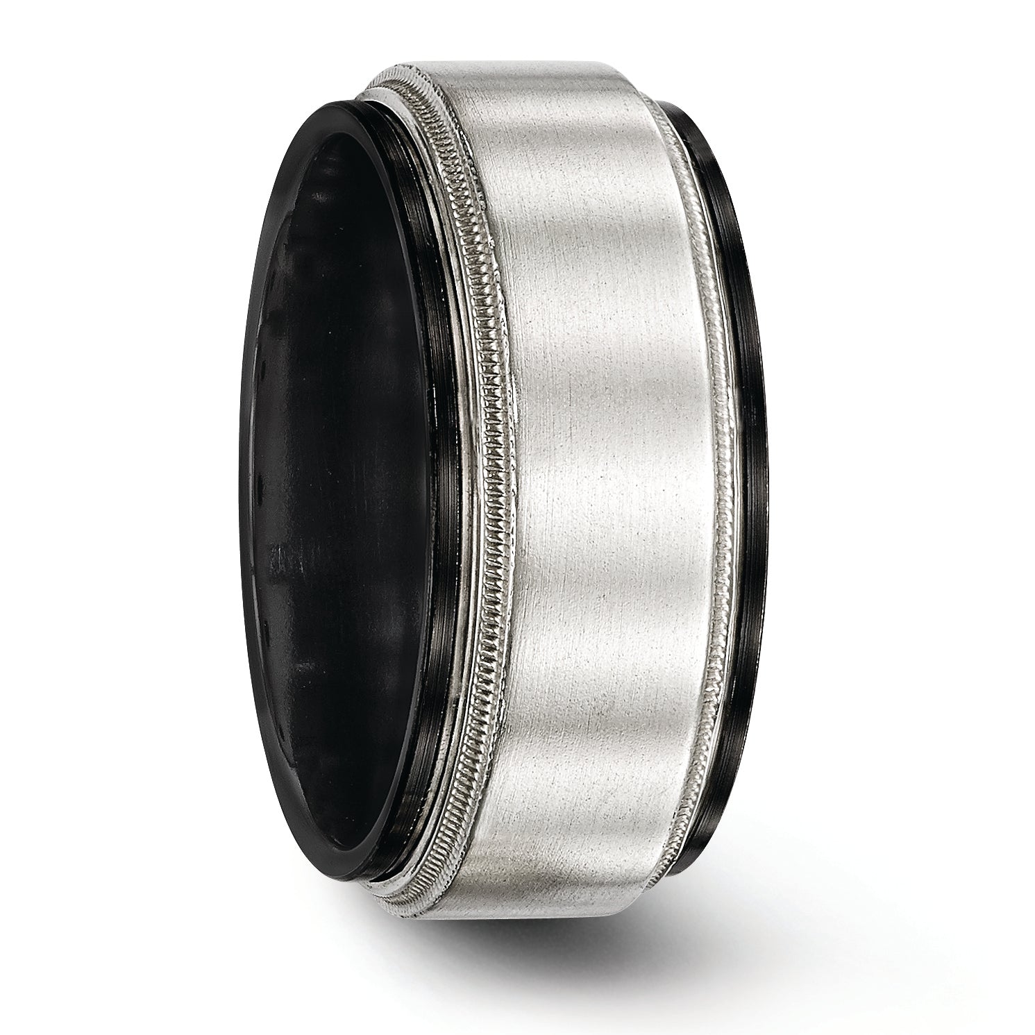 Edward Mirell Black Ti & Sterling Silver Satin & Polished Milgrain Ring
