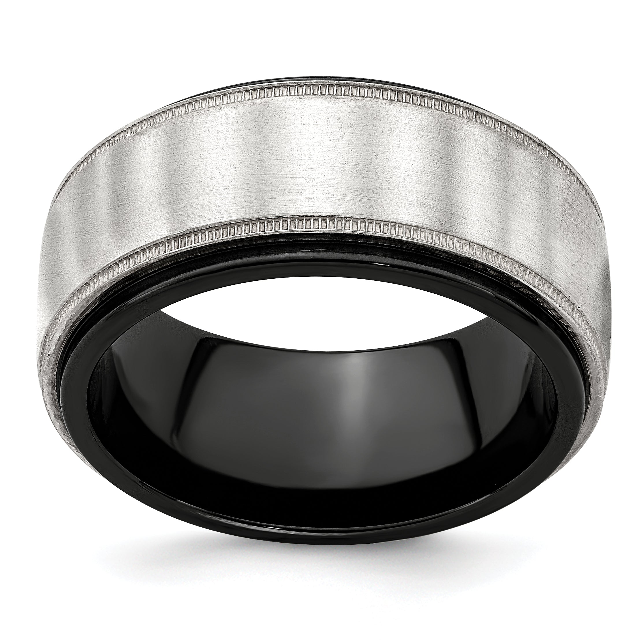 Edward Mirell Black Ti & Sterling Silver Satin & Polished Milgrain Ring