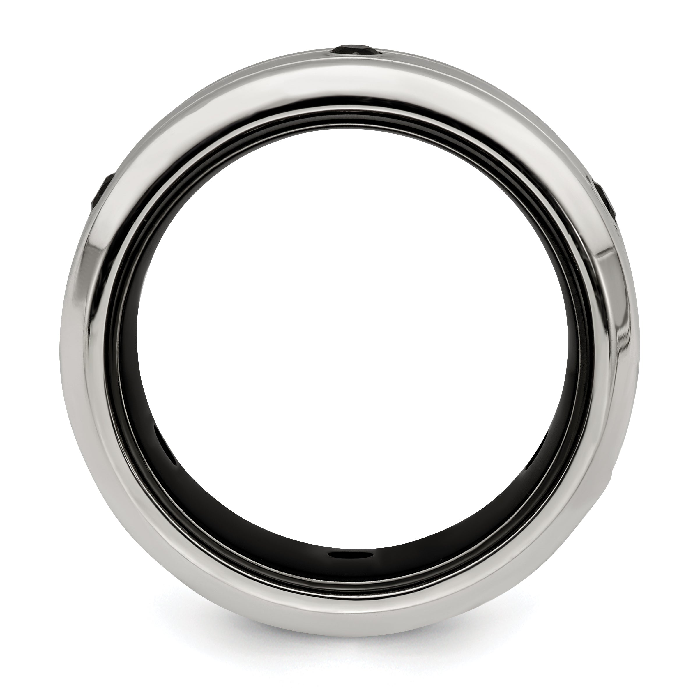 Edward Mirell Titanium and Sterling Silver Spinel Wedding Band with Grooved Design - 8
