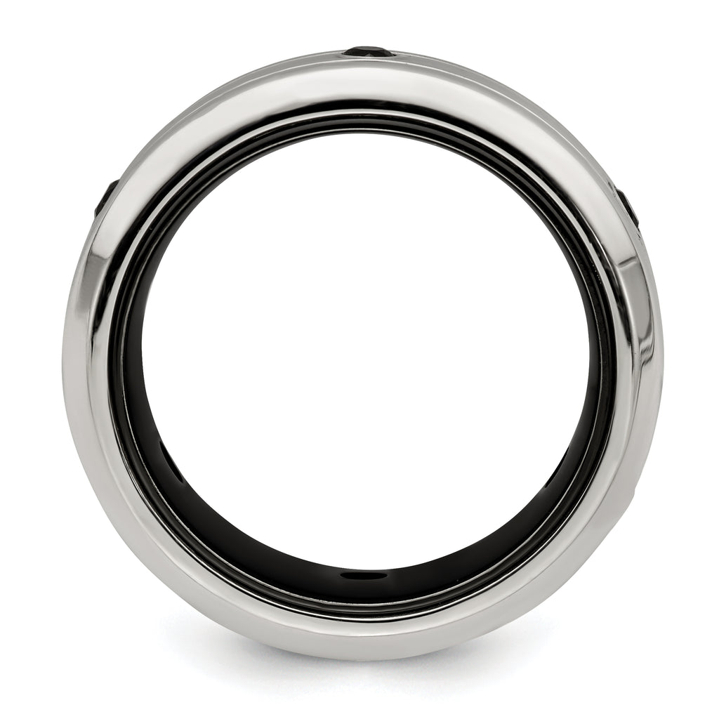 Black Spinel Wedding Band in Black Titanium & Sterling Silver, 10mm
