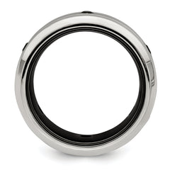 Edward Mirell Titanium and Sterling Silver Spinel Wedding Band with Grooved Design - 8