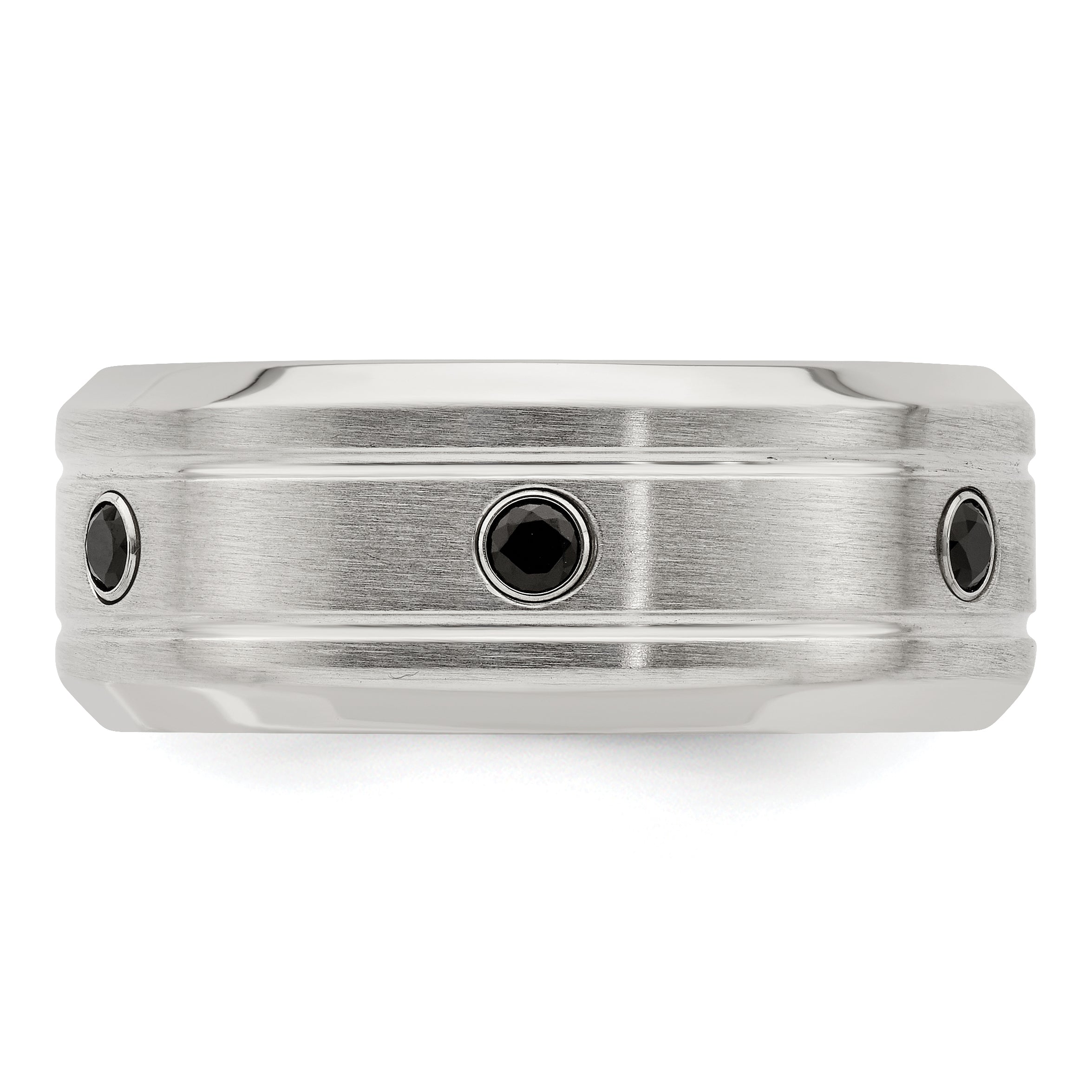 Edward Mirell Titanium and Sterling Silver Spinel Wedding Band with Grooved Design - 8