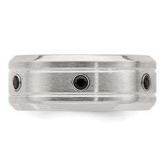 Edward Mirell Titanium and Sterling Silver Spinel Wedding Band with Grooved Design - 8