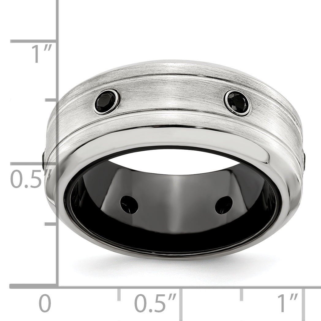 Edward Mirell Titanium and Sterling Silver Spinel Wedding Band with Grooved Design - 8