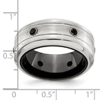 Black Spinel Wedding Band in Black Titanium & Sterling Silver, 10mm