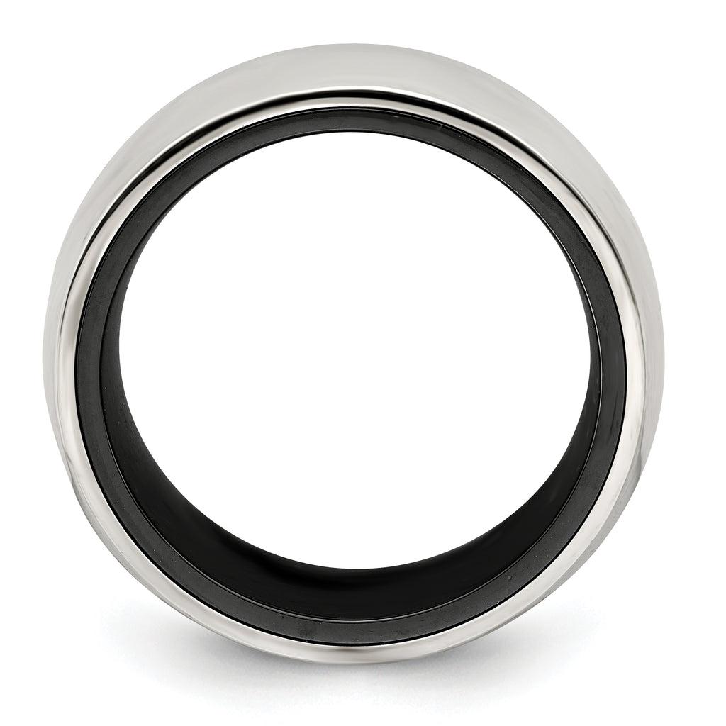 Domed Wedding Band in Black Titanium & Sterling Silver, 10mm