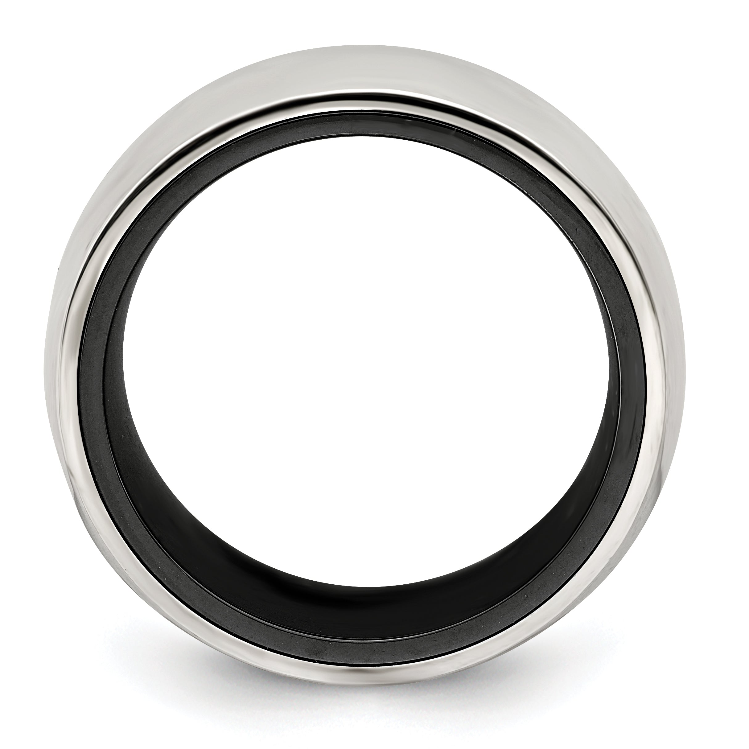 Domed Wedding Band in Black Titanium & Sterling Silver, 10mm