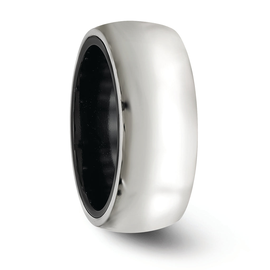 Domed Wedding Band in Black Titanium & Sterling Silver, 10mm