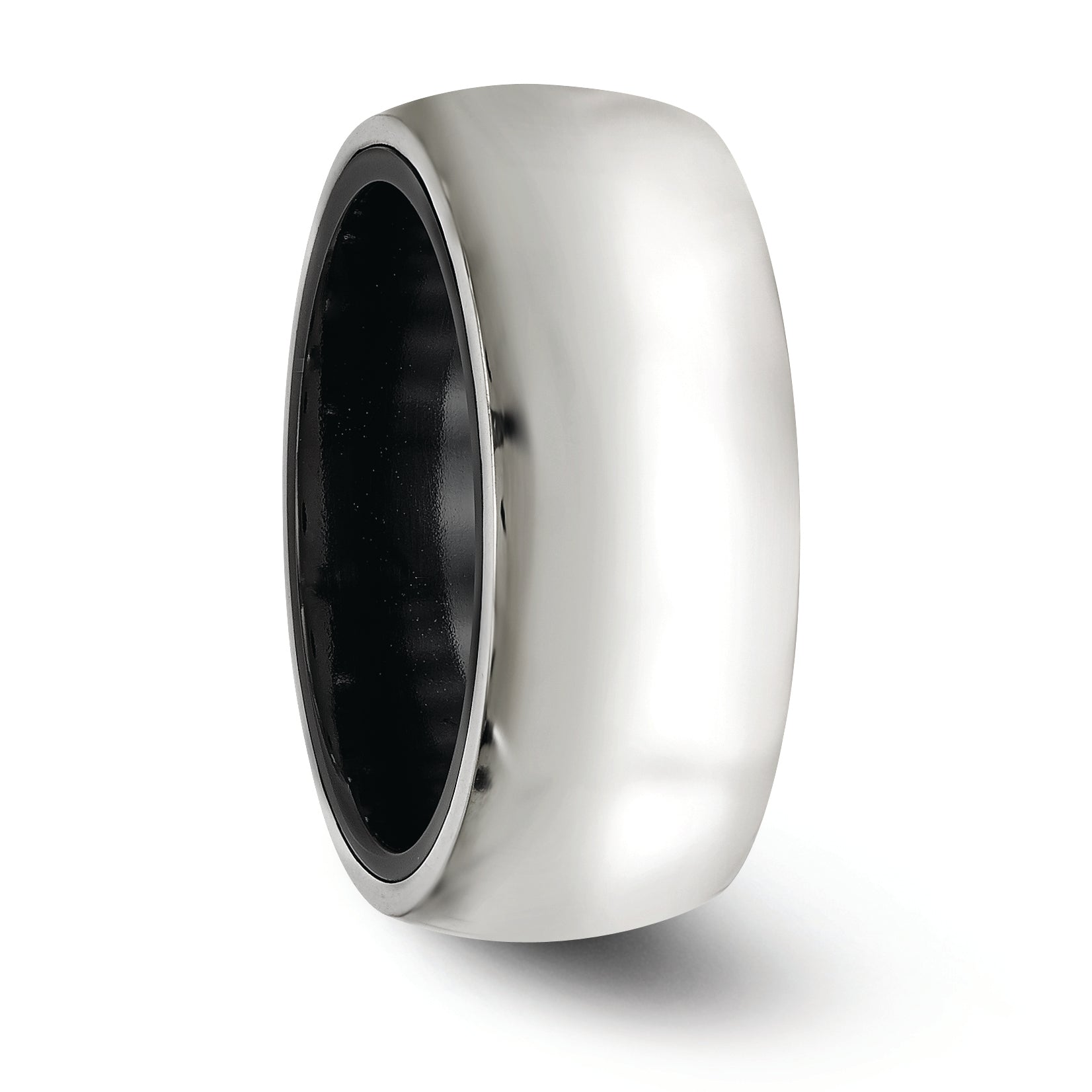 Domed Wedding Band in Black Titanium & Sterling Silver, 10mm