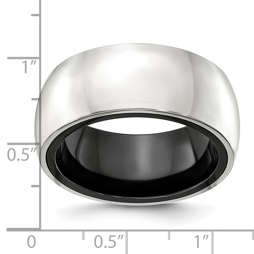Domed Wedding Band in Black Titanium & Sterling Silver, 10mm