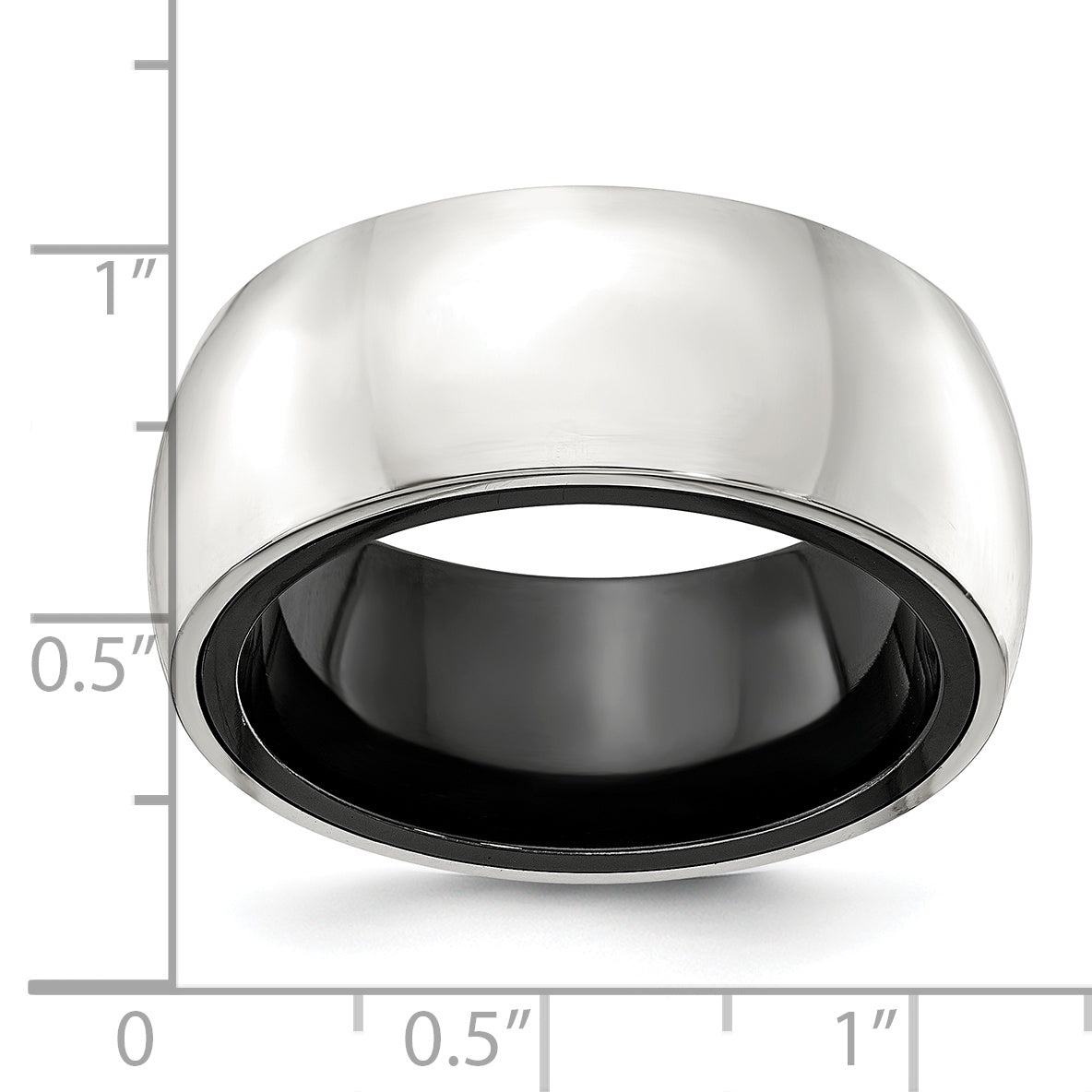 Domed Wedding Band in Black Titanium & Sterling Silver, 10mm