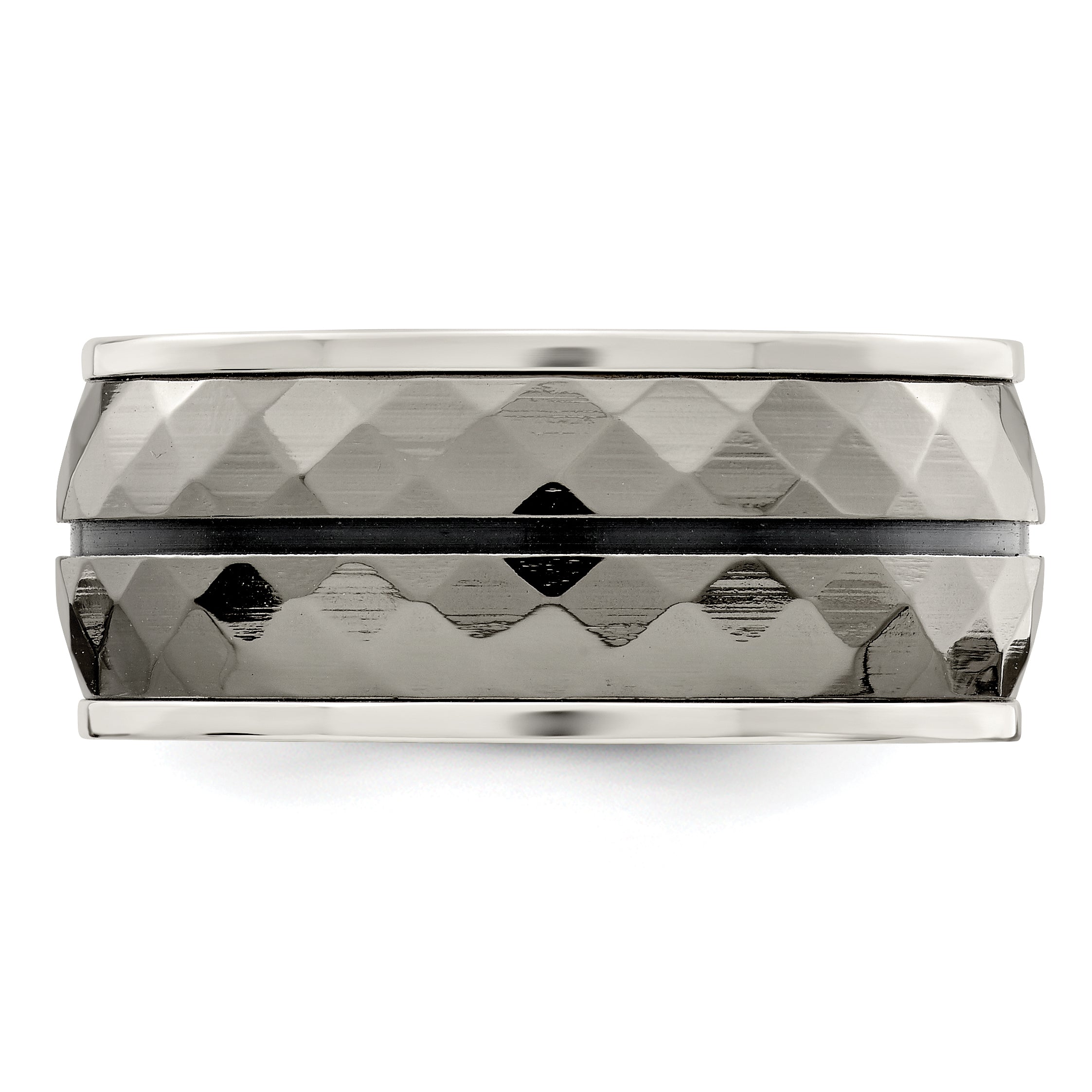 Titanium Sterling Silver Two-Tone Wedding Band with Black Stripe