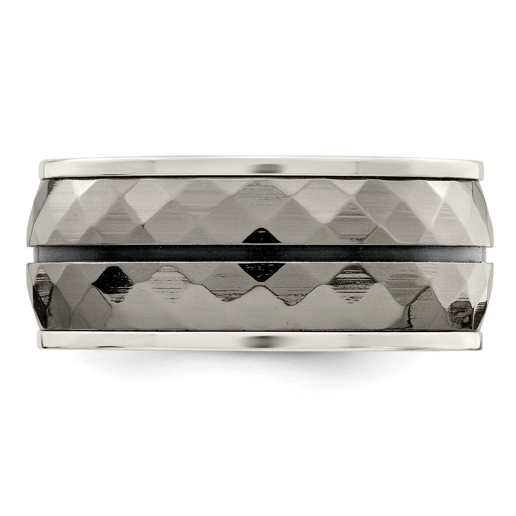 Black Inlay Wedding Band in Sterling Silver & Titanium, 10mm